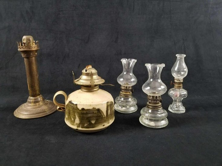 Antique Oil Lamps And An Original Windlight Candle Lamp