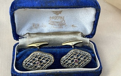 Antique Russian silver 84 diamond enamel cufflinks, Russian Antique Silver Rose Cut Diamond enamel