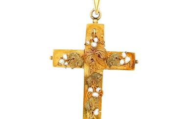 Antique Victorian 14K Gold Seed Pearl Cross Pendant