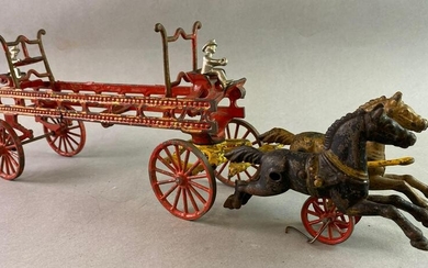 Antique Wilkins Cast Iron Fire Ladder Wagon