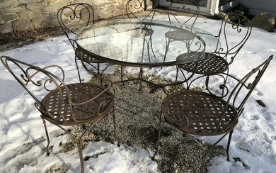 Antique Wrought & Woven Iron Outdoor Dining Set