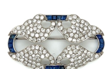 Art Deco Platinum Diamond & Sapphire Brooch