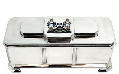 Art Deco Sterling Silver and Enamel Freedom Box, 1941 Arms of Borough of Slough