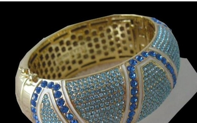 Art Deco-style Gole & Blue Rhinestone Hinged Bracelet
