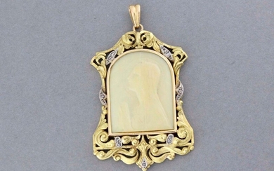 Art Nouveau gold medal decorated with a virgin on ivory...