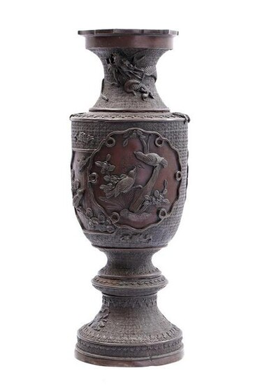 Asian bronze richly decorated vase