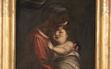 Attribué à Luca CAMBIASO (1527 - 1585), "Vierge à l'Enfant", Toile, Hauteur : 62 cm...