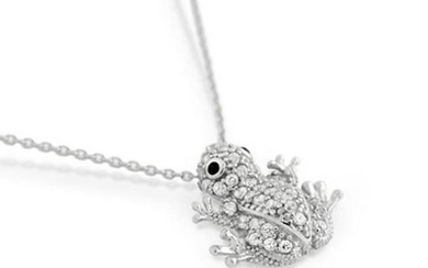 Austrian Crystal Sterling Silver Frog Necklace