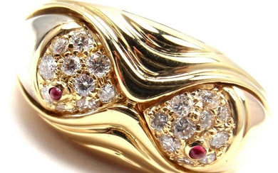 Authentic! Bulgari Bvlgari 18k Yellow Gold Diamond Ruby Naturalia Fish Band Ring