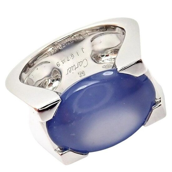 Authentic Cartier 18k White Gold Large Chalcedony Ring Size 52 Us 6 + Papers