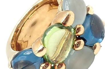 Authentic! Pomellato 18k Yellow Gold Sassi Large Peridot Topaz Aqua Ring sz 6