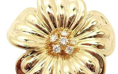 Authentic Van Cleef & Arpels Diamond 18k Yellow Gold Magnolia Flower Pin Brooch