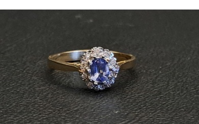 BLUE SAPPHIRE AND DIAMOND CLUSTER RING the central oval cut ...