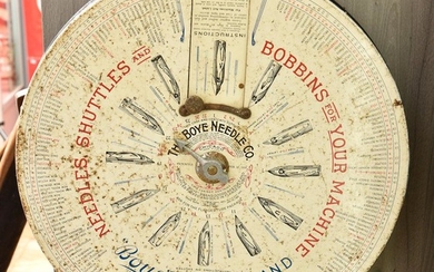 'BOYE NEEDLE CO.' POINT OF SALE ADVERTISING DISPLAY, LITHOGRAPH ON TIN, EARLY 20TH CENTURY, 41CM DIAMETER
