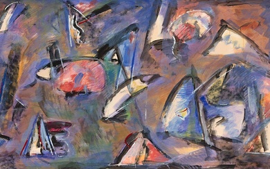 BRUNO LETI, (1941 -), Desert Blooms, mixed media on paper, 81 x 237 cm. (31.8 x 93.3 in.), frame: 101 x 255 x 5 cm. (39.7 x 100.3 x 1.9 in.)