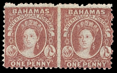 Bahamas 1861 (June)-62, Trial Perforation 11 to 12½ Issued Stamps 1d. lake horizontal pair, var...