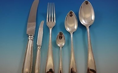Beaded by A Dragstad Danish Sterling Silver Flatware Set for 10 Service 64 Pcs
