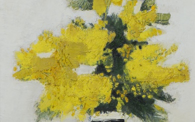 Bernard CATHELIN (1919-2004), "Bouquet de mimosa", huile sur toile