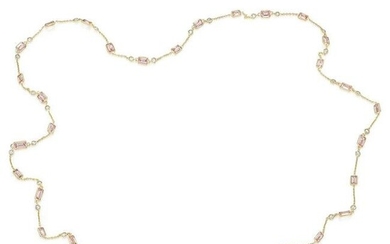 Bezel-Set Pink Tourmaline and Diamond Chain Necklace