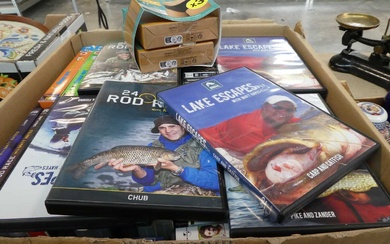 Box of various DVDs, including Family Guy, fishing etc.Box of...