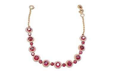 Bracelet - 18 kt. Rose gold Ruby - Diamond