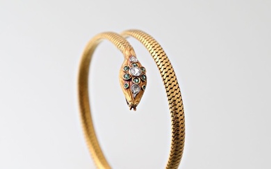 Bracelet serpent souple en or jaune 750 millièmes,... - Lot 45 - Vasari Auction