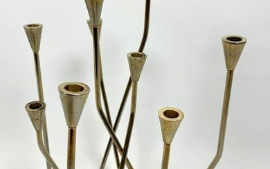 Brass Plated Modernist Candelabra. Thin metal rods with