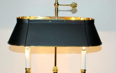 Brass bouillotte style lamp with tole shade