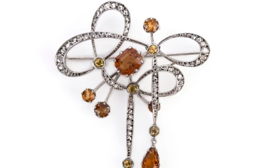 Broche en citrine et diamant, début du 20e siècle, conçue dans le style Art Nouveau...