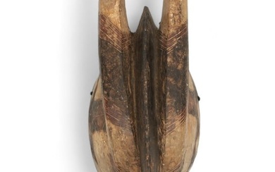 Burkina Faso, Mossi Peoples, Polychrome Carved Wood Mask (Wan-Pesago), H 19", W 5"