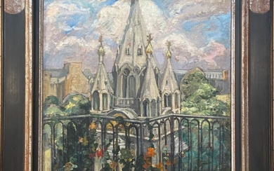 CARLOS-REYMOND (1884-1970) Paris l'église orthodoxe de la rue Daru vue du balcon de l'artiste (1936)...