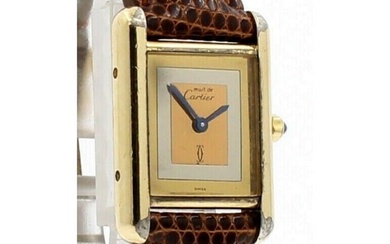 CARTIER Must De Cartier Vermeil Gold Sterling Rectangle Tri Gold Dial Watch