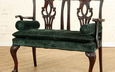 CARVED MAHOGANY DOUBLE CHAIR BACK SETTEE C.1900