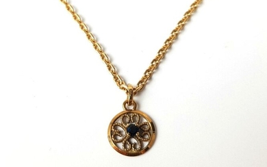 CHAIN (weights 6.4 g) and SMALL round PENDANT punctuated by a small stone (weights 0.70 g) in gold 750 ‰