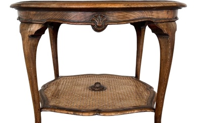 CHIPPENDALE STYLE OAK CANE SIDE TABLE