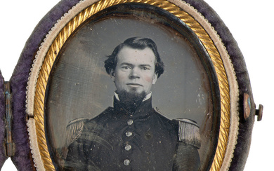 [CIVIL WAR - MCPHERSON, JAMES B. (1828-1864)]. Ninth plate daguerreotype portrait of General James Birdseye McPherson. [With:] 2 CDVs, one showing the building where McPherson was lain in state.