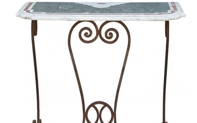 CONSOLLE in ferro con piano in marmo intarsiato
