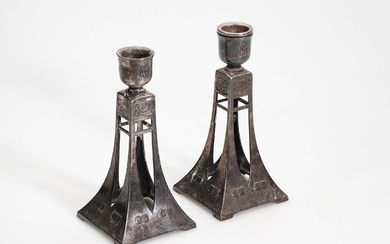 Candlesticks, a pair, Art Nouveau, WMF, nickel silver, Germany.