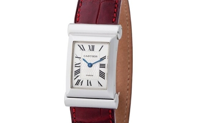 Cartier Paris. Limited Edition Cartier Driver Wristwatch in White Gold, With Silver Roman Numerals Dial, Box and Papers