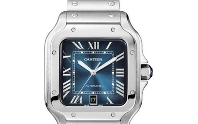 Cartier Santos Blue Dial Large Stainless Steel Watch