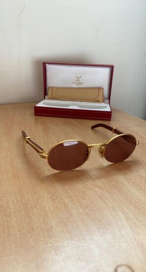 New Cartier Giverny Gold and Wood Large 53/22 Full Set Original Lens  Sunglasses at 1stDibs