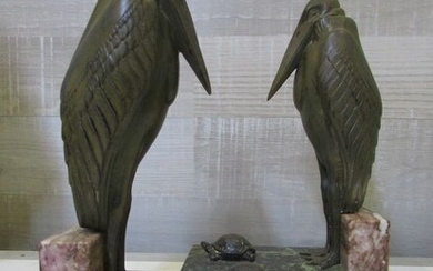 Carvin (Louis-Albert) - Bookends, 'marabou and frog'