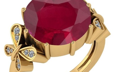 Certified 6.20 Ctw Ruby And Diamond Ring 14K Yellow Gold