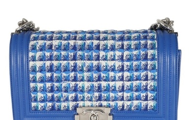 Chanel Blue Lambskin Tweed Old Medium Boy Bag