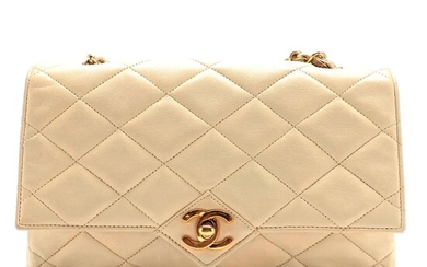 Chanel Flap Bag in Beige Quilted Lambskin Leather with Classic Chain Strap