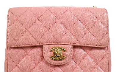 Chanel Pink Caviar Skin Mini Classic Square Flap Bag 17