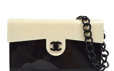 Chanel Plastic Chain Shoulder Bag Bi-color Black White