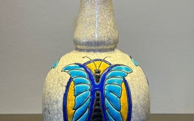 Charles Catteau - Boch Frères - Pansy vase with high neck