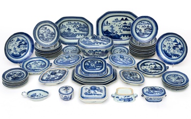 China, Canton blue and white composite porcelain part dinner service, 19th century