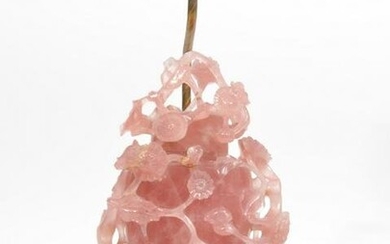 Chinese Carved Rose Quartz Urn Lamp